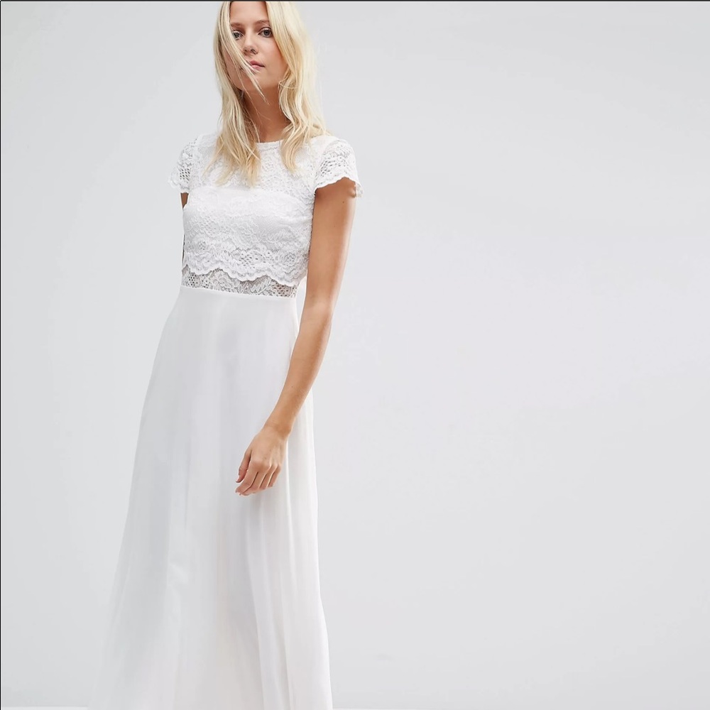 Ivory ASOS Crop Top Lace Maxi Dress